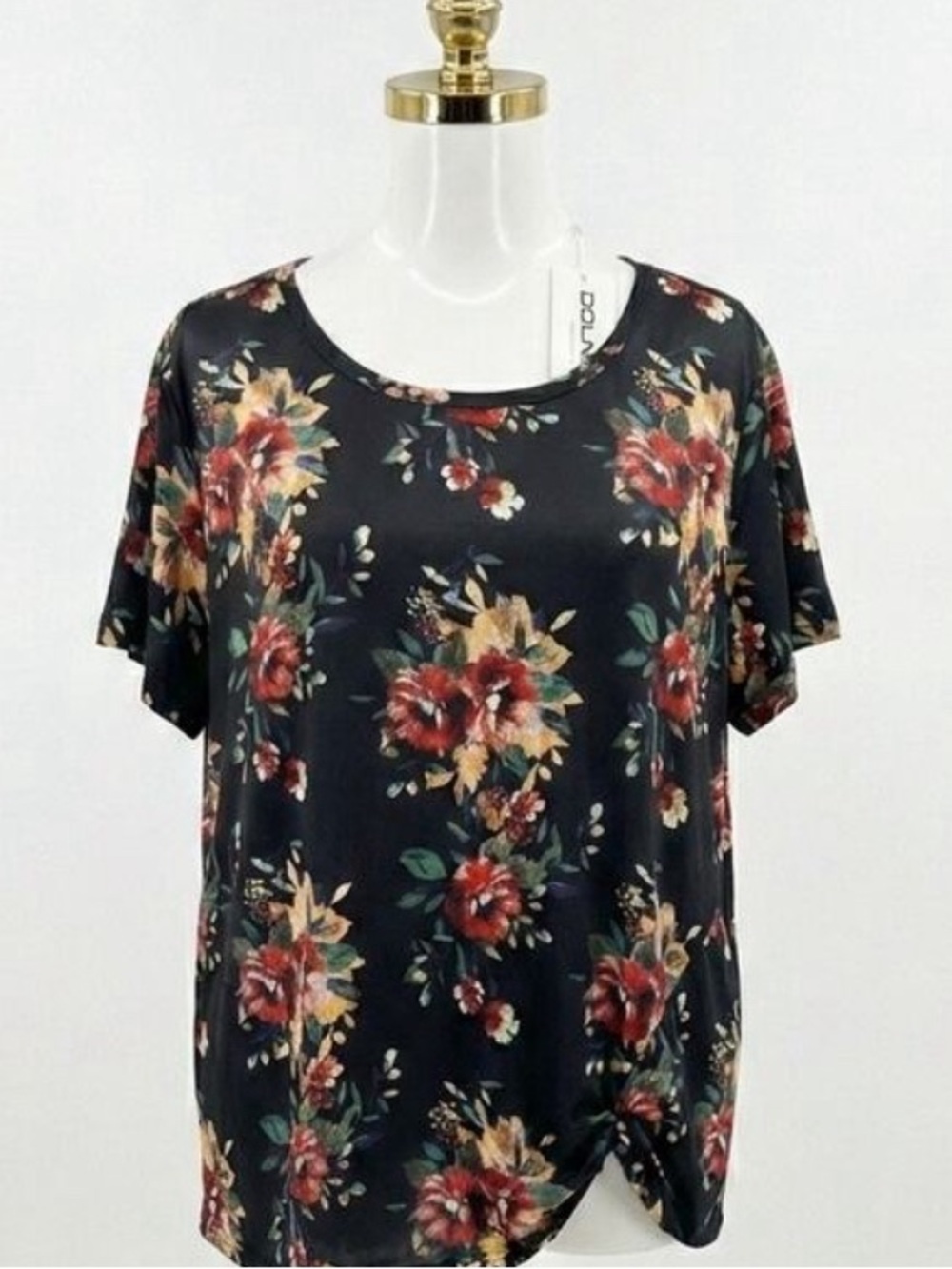 Plus Size 28 floral W Side Knot T-shirt Top blouse